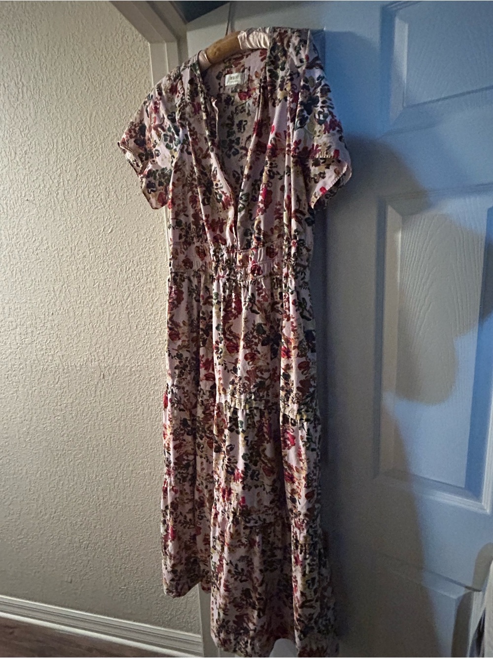 Anthropologie Maeve 1X Floral V-Neck Short Sleeve Maxi Dress in Blush Pink